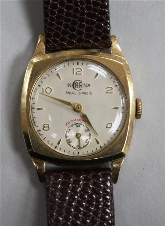 A gentlemans 1950s 9ct gold Incarna manual wind wrist watch.